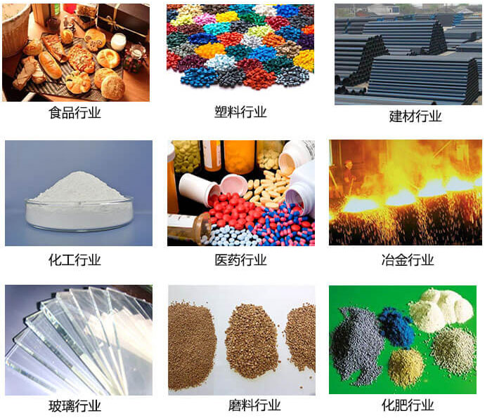  方形振動(dòng)篩適用行業(yè)：食品，塑料，建材，化工，醫(yī)藥等行業(yè)展示圖 