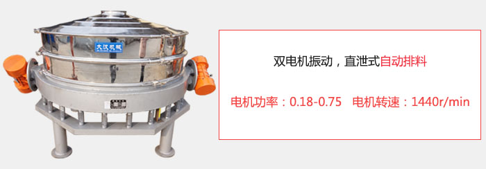 雙電機振動，直泄式自動排料電機功率：0.18-0.75   電機轉(zhuǎn)速：1440r/min。